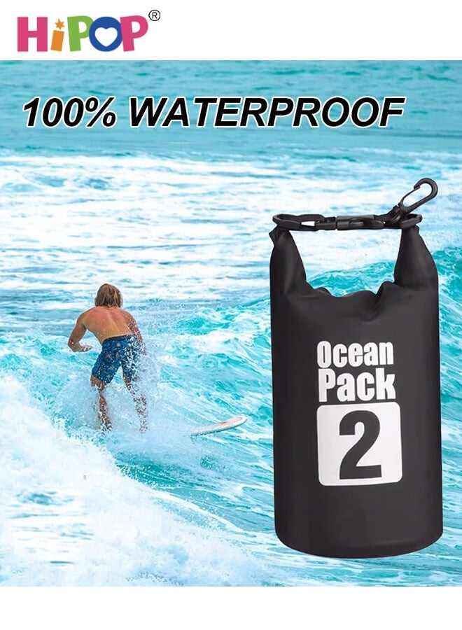 HIPOP 2L Waterproof Dry Bags, Lightweight Hiking Diving Bag Keep Gear Dry Clean, Roll Top Dry Compression Sacks Small Large for Kayaking, Gym, Hiking, Swimming, Canoeing, Boating, Fishing (Black) - Image 3